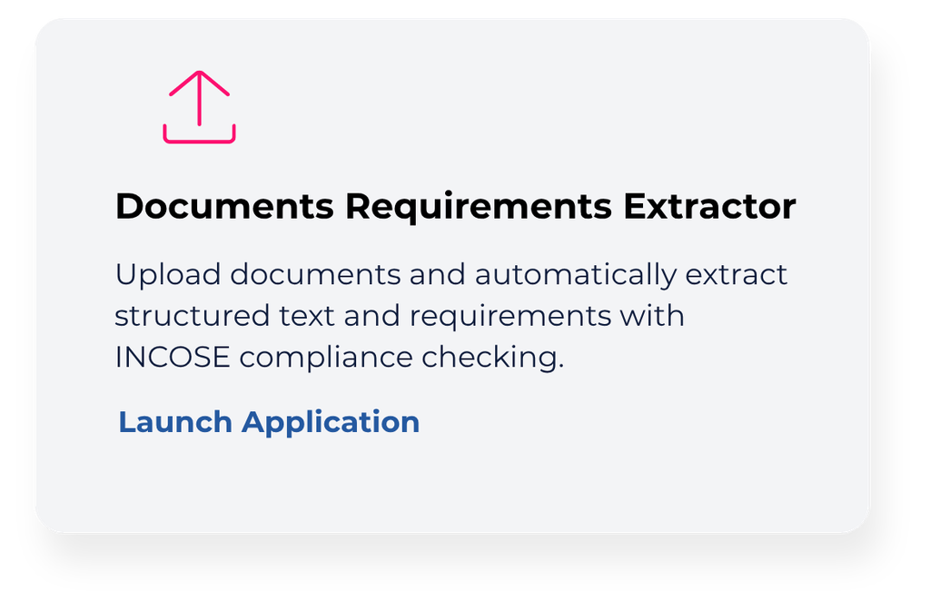 Upload documents and automatically extract structured text and requirements with INCOSE compliance checking.